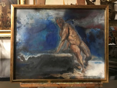 Pictura Nud barbat, tablou cu peisaj la tarmul marii, peisaj main abstract 53x68 foto