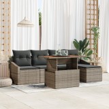 vidaXL Set De Luat Masa 6 Piese Cu Perne Gri Poly Ratan Acacia