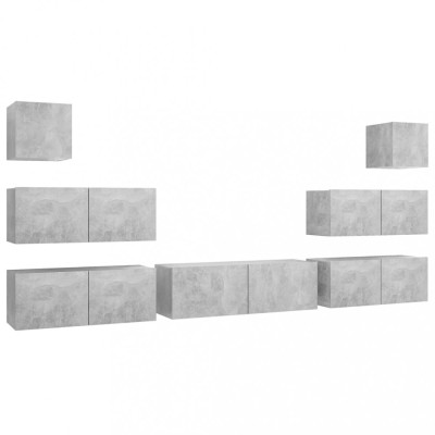 Set de dulap TV, 7 piese, gri beton, lemn prelucrat foto