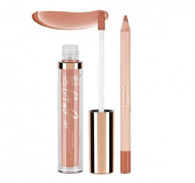 Set ruj si creion de buze, Ushas, Lip Gloss Lip Pencil, 10 foto