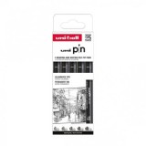 Set 5x Liner UNI PIN-200 ASP009, pe baza de apa, varf 0. 2-1. 0mm, negru