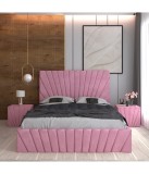 Pat Tapitat Toma Roz + Saltea Lux Ortopedica + Noptiere Tapitate 140x200cm