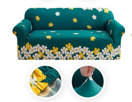 Husa elastica universala pentru canapea si pat,cu 2 fete de perna,verde cu  flori | Okazii.ro