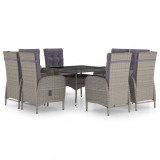 vidaXL Set mobilier de grădină, 9 piese, gri, poliratan și sticlă