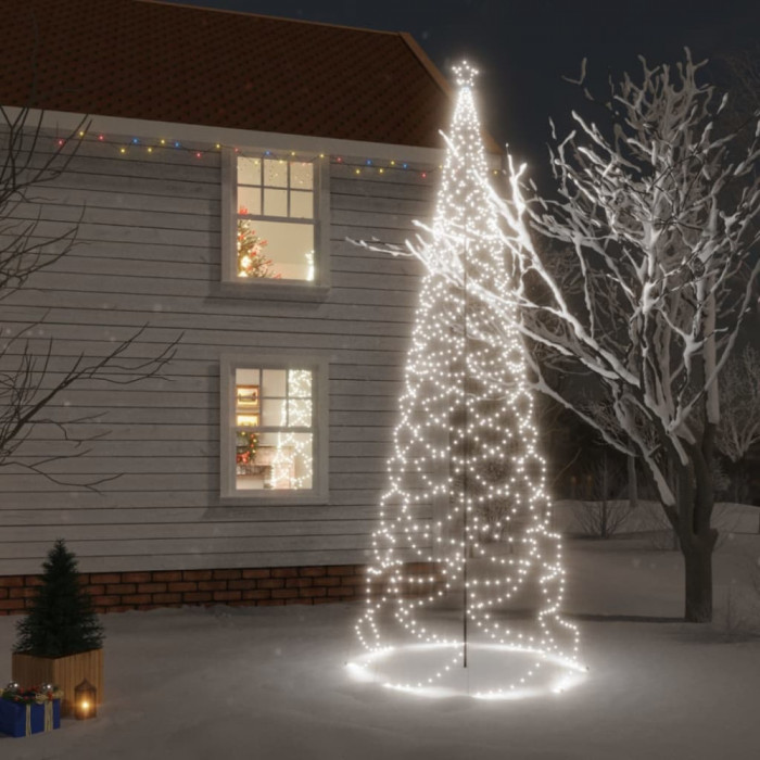 vidaXL Pom de Crăciun cu st&acirc;lp de metal, 1400 LED-uri, alb rece, 5 m