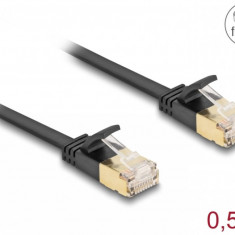 Cablu de retea RJ45 Cat.6A cu cablu Cat.7 Flat FTP 0.5m Negru, Delock 80344