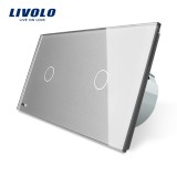 Cumpara ieftin Intrerupator dublu touch Livolo din sticla Crystal, gri, cu panou elegant