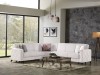 Coltar Kayra Crem Catifea, 310x90x250 cm, Lada Depozitare, Extensibil, 5 Perne Decorative, Canapea Living