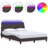 Cumpara ieftin Cadru de pat cu LED fara saltea tesatura maro inchis 140x200 cm