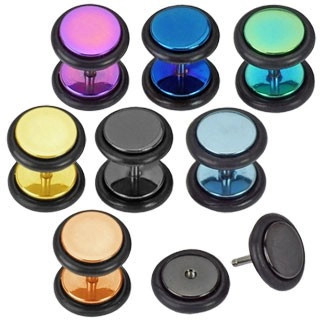 Plug fals din oțel 316L - cercuri colorate, din titan anodizat - Culoare Piercing: Negru - K foto