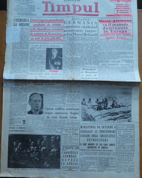 Ziarul Timpul, 28 Iulie 1940, miscarea legionara