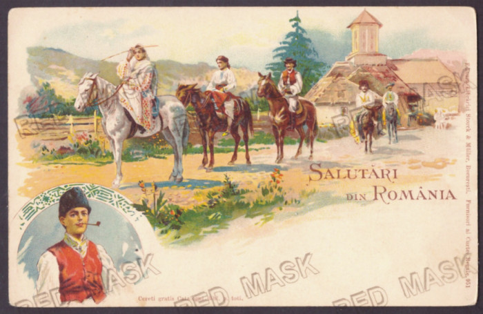 4849 - ETHNIC on the horses, Church, Litho, Romania - old postcard - unused