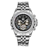 Ceas Bărbați Lige 89119 Argintiu-Negru &ndash; Mecanic, Design Business, Funcții Multiple, Rezistent la Șocuri, Rezistent la Apă 3ATM