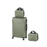 Leziter Set Valize TraveLux Pro XIV - Carcasa Rigida ABS, Roti Duble 360&deg;, Verde Ulei, Set 3 Piese