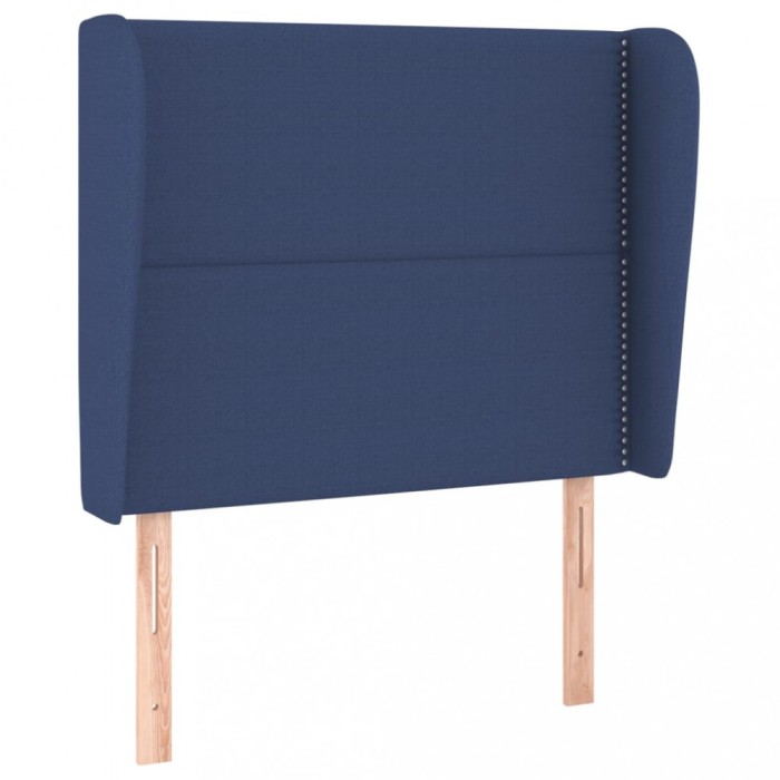 Tablie de pat cu aripioare, albastru, 103x23x118/128 cm, textil
