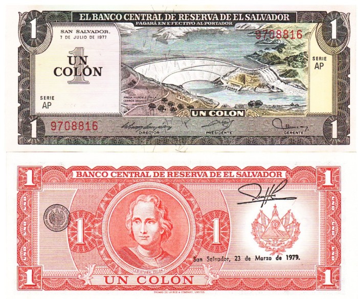 El Salvador 1 Colon 07.06.1977 P-125a UNC (23.03.1979)