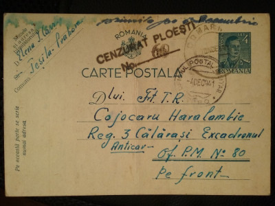1941-C.P.circ.-CENZURAT-Ploiesti 60-Stamp.Oficiul Postal Militar-PE FRONT foto
