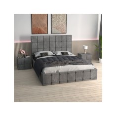 Pat Ven03 Gri +Noptiere Tapitate+ Saltea Lux Ortopedica 140x200cm
