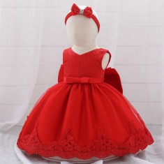 Rochita rosie de ocazie cu dantela (Marime Disponibila: 9-12 luni (Marimea 20