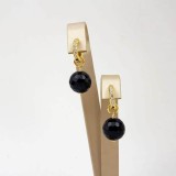 Cumpara ieftin Cercei Argint 925 placat aur cu agat negru fatetat si zirconiu Harmony, 3cm, sistem inchidere, saculet inclus, fabricat in Italia