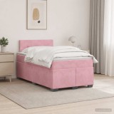Cumpara ieftin Pat box spring cu saltea si LED Roz 120 x 200 cm Catifea