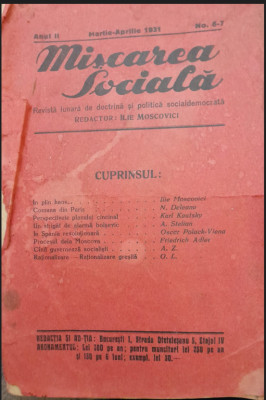 1931 Mișcarea Socială anul II no. 6-7 Ilie Moscovici, București CVP bolsevism foto