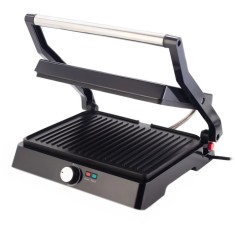 Grill electric Daewoo DG2500B, 2400 W, placi antiaderente, suprafata de gatire 29x23 cm, termostat, Negru
