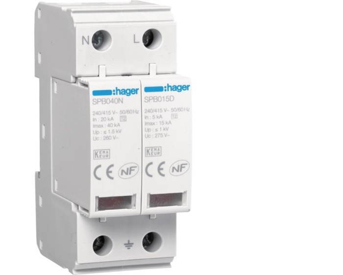 Descarcator supratensiune T2 TNS TT 2P 15kA Hager SPB215D