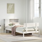 vidaXL Pat cu bibliotecă fără saltea, alb, 90x200 cm, lemn masiv pin