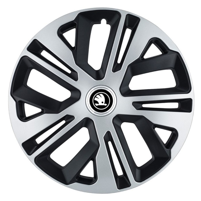 Set 4 Capace Roti Creative Rey&reg; potrivite jantelor de 16 inch, pentru Skoda Alb Negru, model Raven Mix