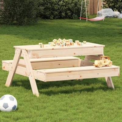 vidaXL Masă de picnic cu groapă de nisip pentru copii, lemn masiv pin 832592 foto