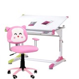 Set birou ergonomic HM Collorido, inaltime reglabila, unghi inclinare ajustabil, MDF, alb si scaun birou HM Kitty, piele ecologica, Mecanism de balans
