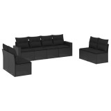 Cumpara ieftin Set mobilier de gradina cu perne, 8 piese, negru, poliratan