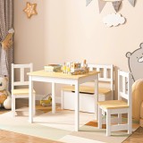 Masa cu 2 scaune si banca copii Lousame brad/MDF natur/alb [en.casa] HausGarden Leisure, [en.casa]