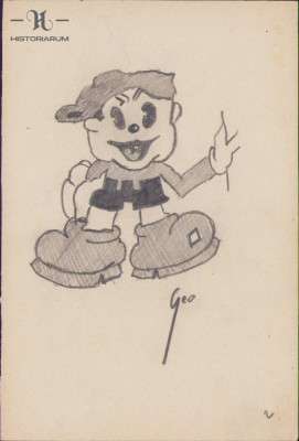 HST 149S Caricatura Mickey Mouse anii 1930 Geo Dumitrescu semnata foto