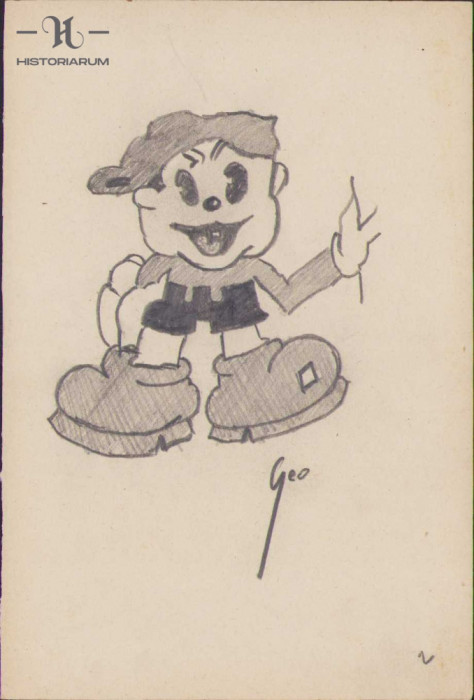 HST 149S Caricatura Mickey Mouse anii 1930 Geo Dumitrescu semnata