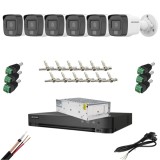 Kit supraveghere analog Hikvision pentru vila,6 camere 5MP (3K),Dual Light,microfon integrat,DVR AcuSense,accesorii pentru montaj,vizualizare imagini