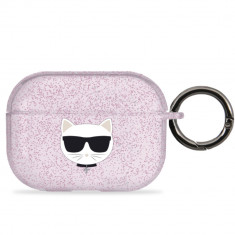 Husa de protectie telefon Karl Lagerfeld, Glitter Choupette Head, pentru Apple Airpods Pro, Plastic, KLAPUCHGP, Pink