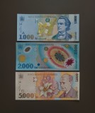Set Bancnote UNC 1000 2000 5000 lei Romania