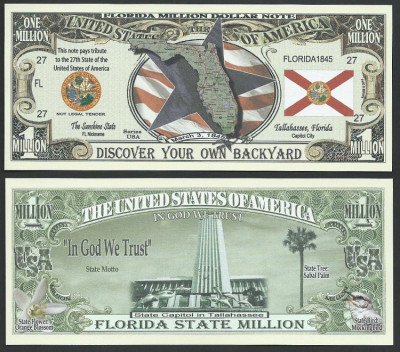 SUA - FANTASY NOTE - STATUL FLORIDA - 2014 - UNC/DIN SERIA STATELE SUA CU HARTA foto