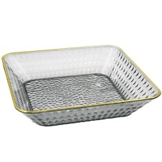 Tava decorativa eleganta Pufo Luxury pentru servire aperitive, prajituri, fructe, 17.5 cm, fumuriu