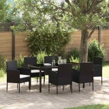 VidaXL Set de masă pentru grădină cu pernă 7 pcs Negru Rattan poli
