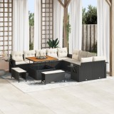 Set de canapea modulară de grădină cu perne 13 piese Negru Ratan Acacia, Set de dining de grădină cu 3 piese cu perne Negru Ratan Acacia, vidaXL