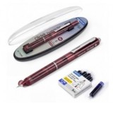 Stilou retractabil Writech M corp rosu cu cutie cadou si 5 patroane cerneala albastre