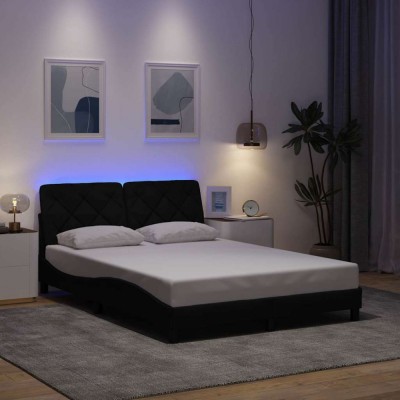 vidaXL Cadru de pat cu LED fără saltea Negru 120x200 cm Stofa foto