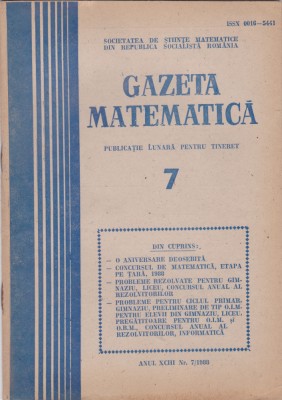 GAZETA MATEMATICA - Nr. 7 / 1988 foto