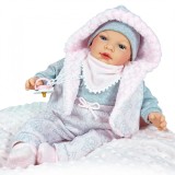 Papusa Nines D Onil, Snow, nou-nascut, cu sunete, cu miros de vanilie, ambalata in saculet, 45 cm