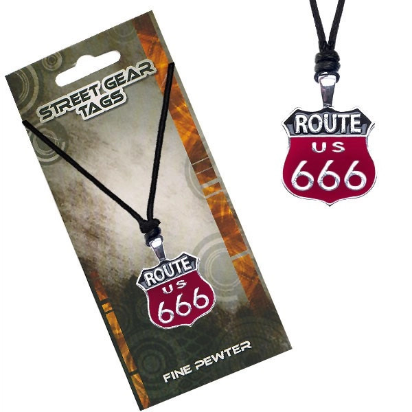 Colier din șnur negru cu alb, semn Route 666 (Ruta 666)