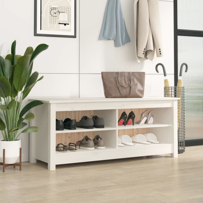 Gossi banca pentru pantofi, alb, 110x38x45,5 cm, lemn masiv de pin