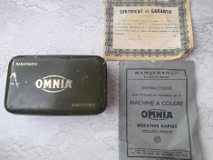 Cutie masina cusut Omnia cu scule instructiuni si garantie anii 1950 foto